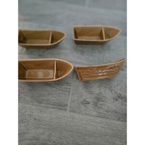 Vintage Ceramic Shrimp Boat Dishes Appetizer Servers Novelty Nautical Decor Set